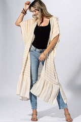 Beige Stripe Border Kimono