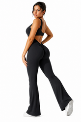 Premium scrunch button jumpsuit with open back sexy design