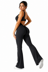 Premium scrunch button jumpsuit with open back sexy design