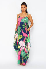 Tropical Palm Leaf Tank Maxi Dress