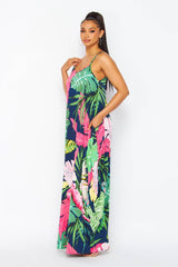 Tropical Palm Leaf Tank Maxi Dress