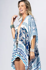 Azure Medallion Border Kimono