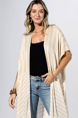 Beige Stripe Border Kimono