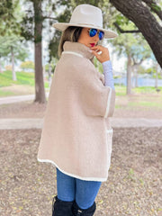 Soft Knit Short Sleeve Cozy Pullover Poncho Sweater