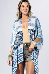 Azure Medallion Border Kimono