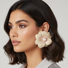 Bloom & Pearl Accent Floral Statement Earrings
