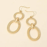 Textured Metal Circle Oval Ring Link Drop Earrings