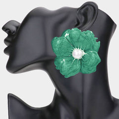 Bloom & Pearl Accent Floral Statement Earrings
