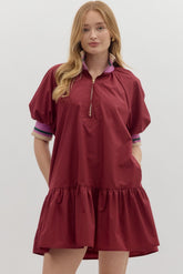 Puff Sleeve Colorband Mini Dress