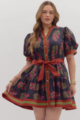 Floral Puff Sleeve Ruffle Hem Mini Dress