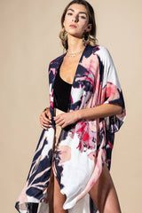 Painted Bloom Coral Multi Viscose Kimono