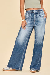 Denim Illusion Wide-Leg Pull-On Pants