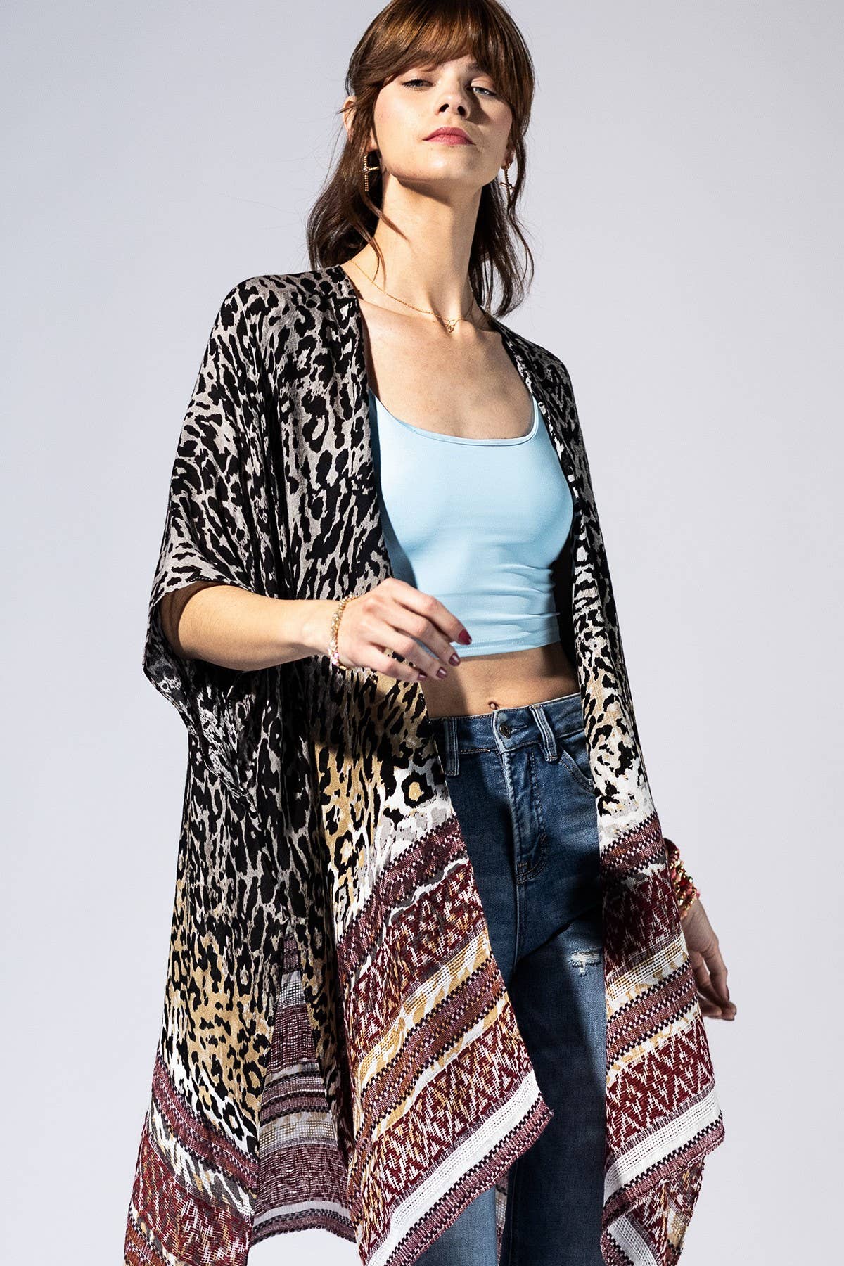 Carbon Leopard Border Kimono