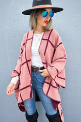 Dual-Tone Check Reversible Ruana Cardigan
