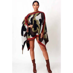 Camo Print Shawl Poncho
