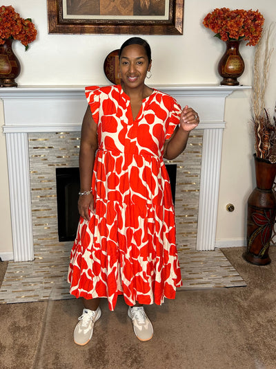 Orange Tiered Midi Dress