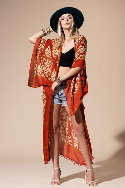 Damask Print Kimono with Sleeves (4 colors available)