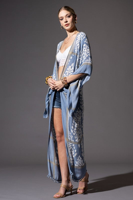 Damask Print Kimono with Sleeves (4 colors available)