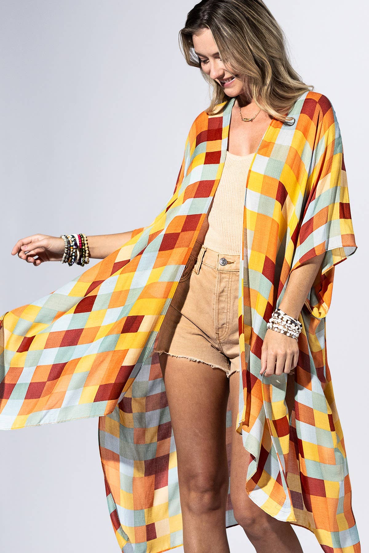 Multi Mosaic Check Kimono
