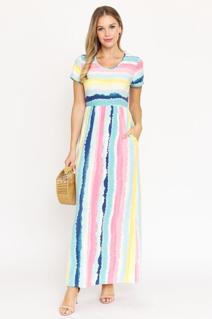 Water Color Short Sleeve Maxi Dress