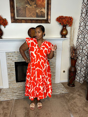 Orange Tiered Midi Dress