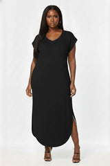Plus Size Hidden Pocket Batwing Sleeve V Neck Long Dress
