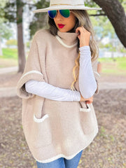 Soft Knit Short Sleeve Cozy Pullover Poncho Sweater