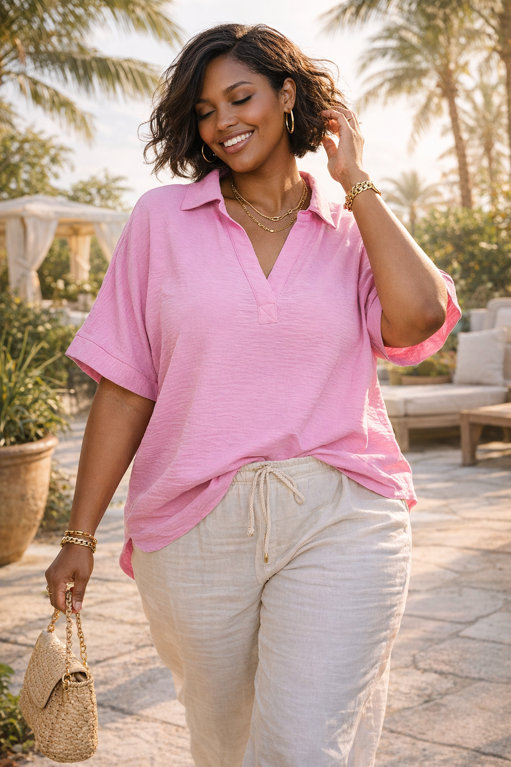 Airflow Collared V-Neck Top