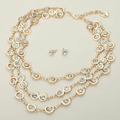 Layered Crystal Chain Necklace Set