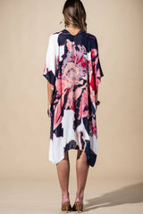 Painted Bloom Coral Multi Viscose Kimono