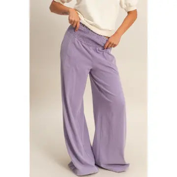 Smocked Waist Wide-Leg Pants