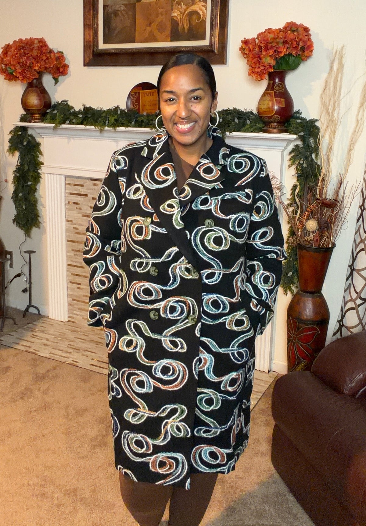 Abstract Print Longline Coat