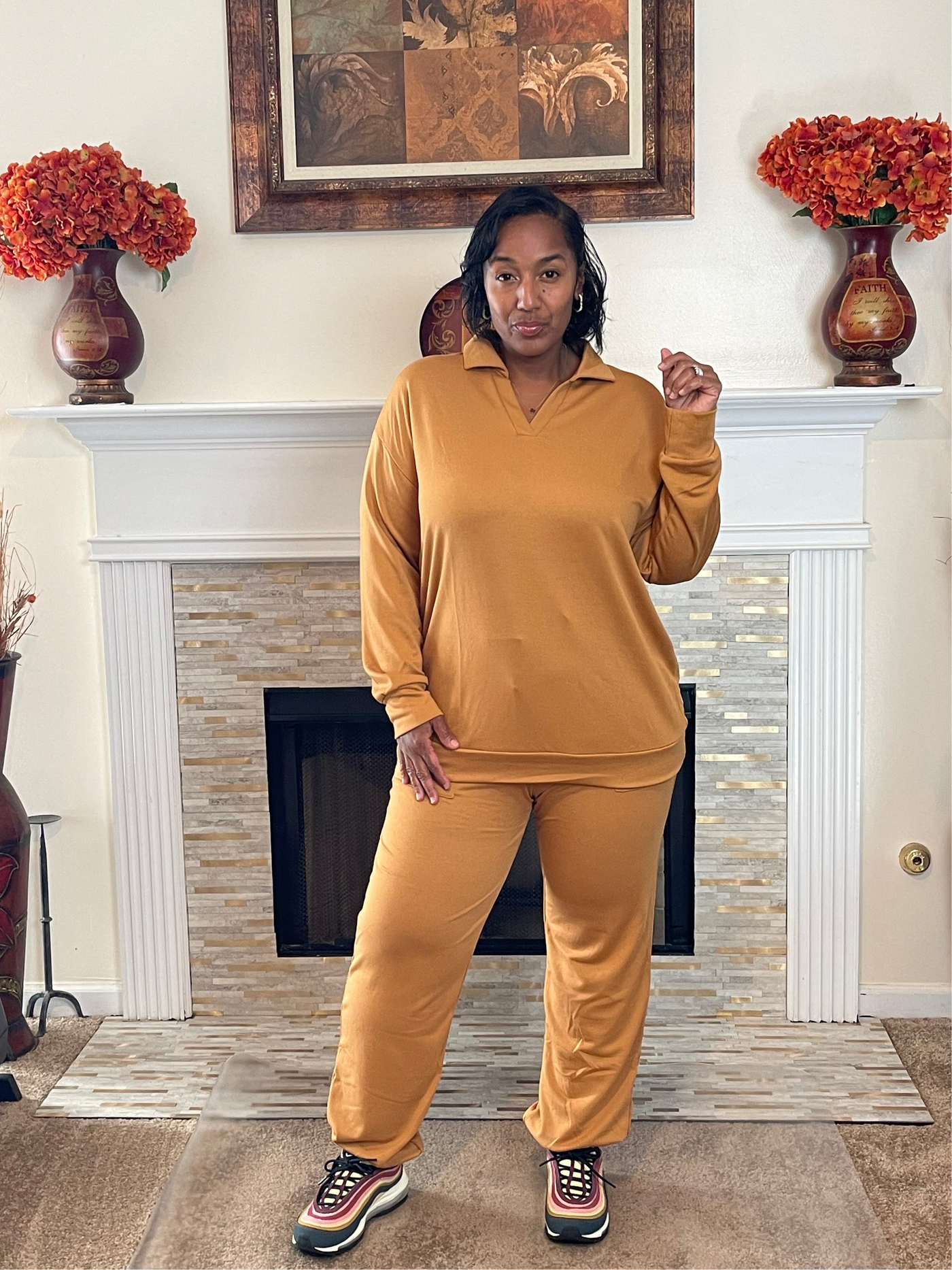 French Terry Collared Top and Jogger Set
