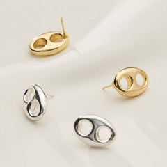 Gold Dipped Oval Cutout Studs - 18K Gold Dipped