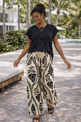 Tropical Leaf Wide-Leg Pants & Slub Tee Set