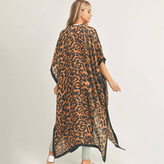 Leopard Patterned Cover Up Kimono Poncho