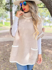 Soft Knit Short Sleeve Cozy Pullover Poncho Sweater