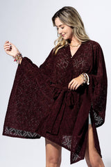 Rouge Burnout Belted Kimono