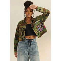 Plus Camo Sequins Contrast Jacket