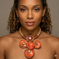 Oversized Wired Round Stone Petal Floral Pendant Accent Statement Necklace