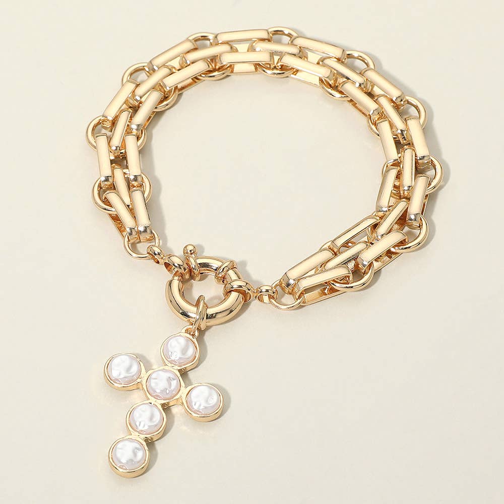 Faith Over Fear Pearl Link Bracelet
