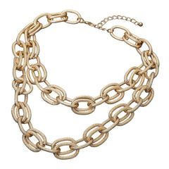 Chunky Textured Link Double Layered Statement Necklace
