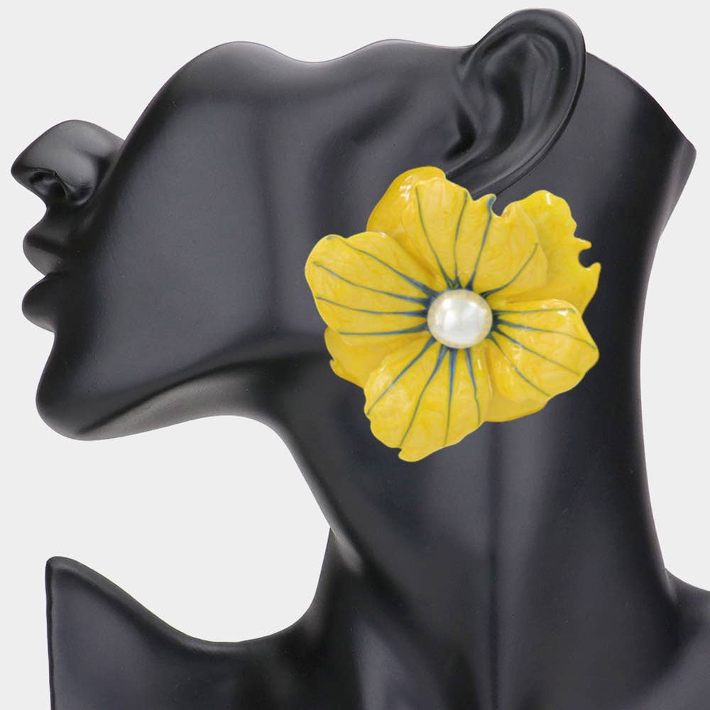 Bloom & Pearl Accent Floral Statement Earrings