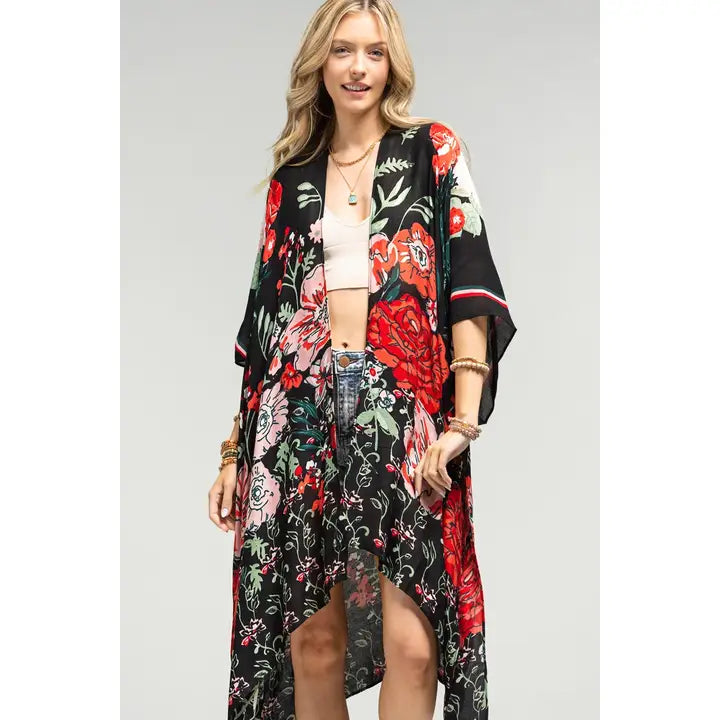 Red Flower Garden Kimono