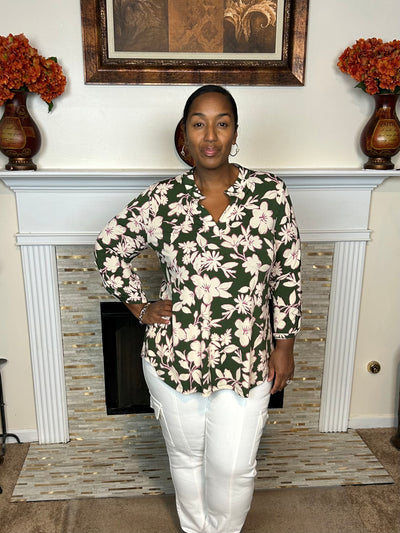 Lizzy Floral Travel Top – Olive & Blush
