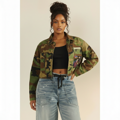 Plus Camo Sequins Contrast Jacket