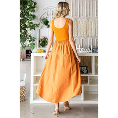 Ribbed knit top and Parachute Skirt Long Dress