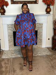 Floral Pintuck Ruffle Mini Dress