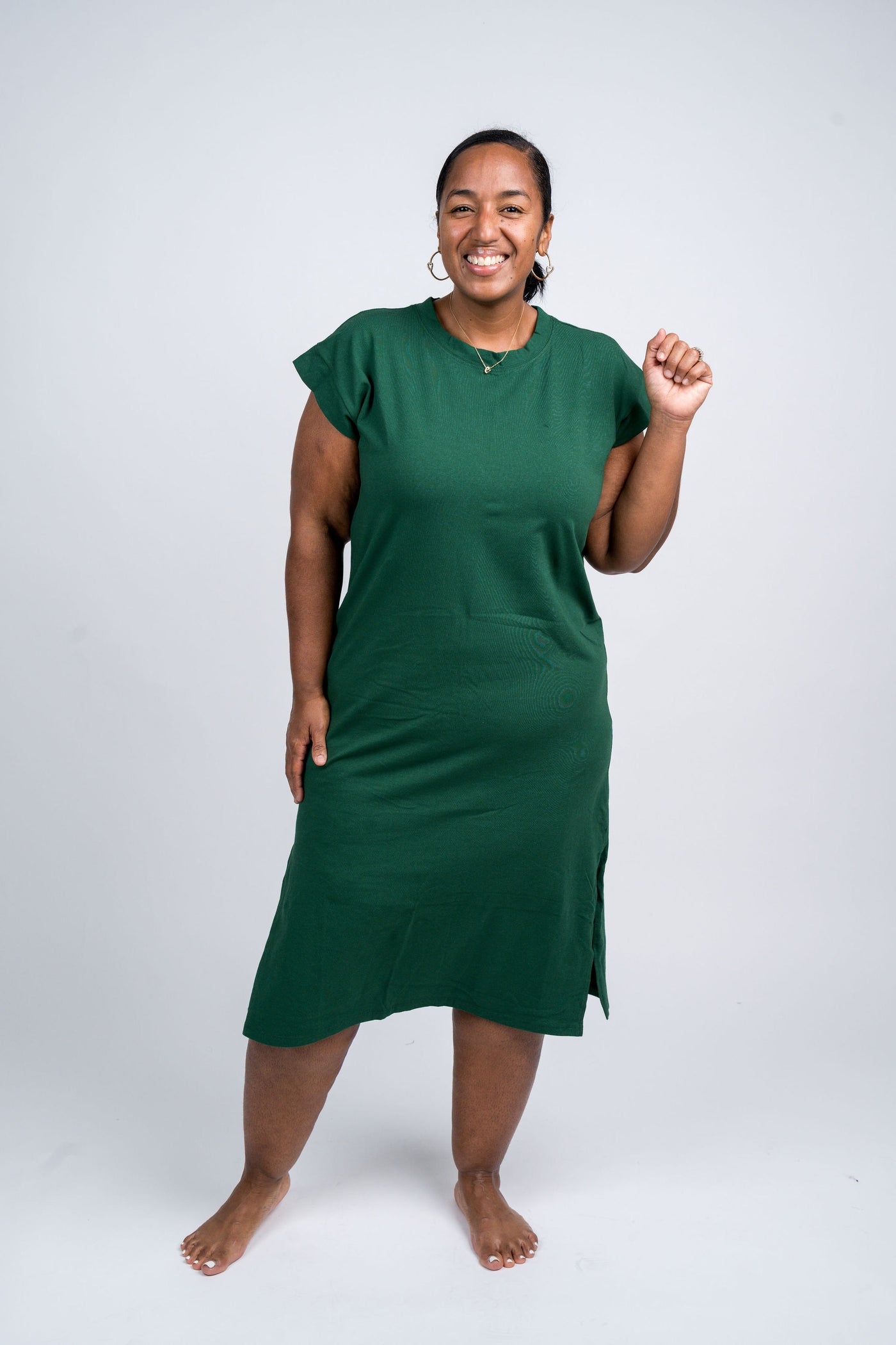 Round Neck Short Sleeve Midi Dress