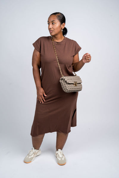 Round Neck Short Sleeve Midi Dress